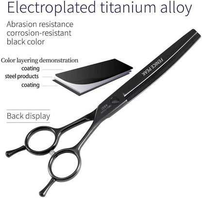 Fenice Peak Professional Dog Grooming Scissors Pet Curved Thinning Shears 7.0'' Extremely Sharp Blades 440C Steel Thinning Scissors Durable Smooth Motion & Fine Cut for Dogs and Cats(Black)
