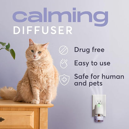 BUDDYJOY Cat Calming Diffuser Refills – Long-Lasting 30-Day Formula with Pheromones for Stress Relief, Relaxation, and Anxiety Reduction in Cats – (1 Diffuser + 2 Refills)