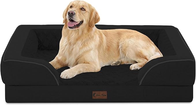 Casa Paw Orthopedic Dog Beds for Large Sized Dogs, Waterproof Memory Foam Large Pet Bed with Sides 36x27Inch, Non-Slip and Egg-Crate Foam Big Dog Couch Bed with Removable Washable Cover, Black