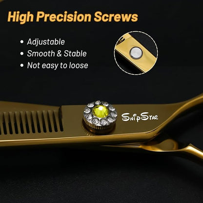 7.5inch Curved Thinner Professional Dog Grooming Scissors, 56 Teeth High-end Dog Shears Blender, VG10 Steel Sharp, 25 Degree Bend Cutting Scissors for Pet Groomers or Family Use, Thinning Rate 30%