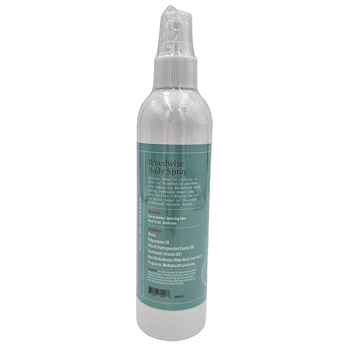 Dog Deodorizing Spray | Odor-Neutralizing Freshening Body Mist with Sweet Pea & Vanilla | Safe for Daily Use | 8oz Bottle - Made in USA - Breedwise