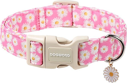 DOGWONG Flower Dog Collar-Daisy Flower Print Girl Dog Collar for Large Cute Dog Collars Spring Female Pet Gift Adjustable Heavy-Duty Soft Collar，XS