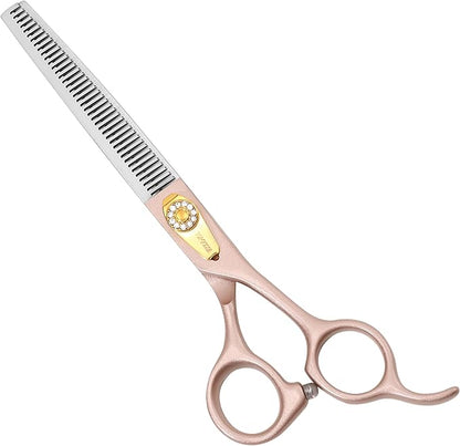 TOPGOOSE Professional Thinning Scissors for Dog Cat 7.5'' Pet Grooming Scissors 440C Stainless Steel Thinning Shears for Dogs 56 Teeth (Rose Gold, Thinner)