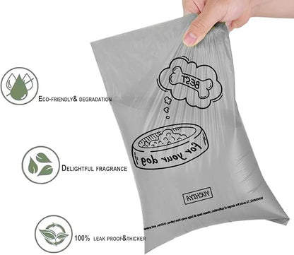 Dog Poop Bag Dispenser with Flashlight|Dog Poop Bag Holder with Leash Clip|Hands-Free Leash Holder with Straps and 1 Roll Waste Bags (Light Grey)