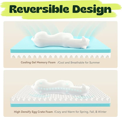 Cooling Dog Beds for Large Dogs with Removable Faux Fur Washable Covers,Waterproof Orthopedic Pet Couch Bed with Cool Gel Memory Foam and Bolster Side for Senior Pets,36" x 27" x 6.5" Beige
