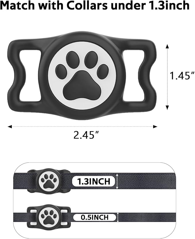 WhoseID IP68 Waterpoof Dog Airtag Holder, Stretchy Silicone Full Body Covered Apple Air Tag Holder for Dog Cat Collar Fit All Width Collar (Black, 1 Pack)