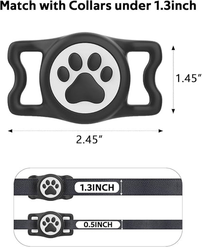 WhoseID IP68 Waterpoof Dog Airtag Holder, Stretchy Silicone Full Body Covered Apple Air Tag Holder for Dog Cat Collar Fit All Width Collar (Black, 1 Pack)