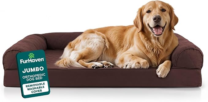 FurHaven Classic Sofa Orthopedic Dog Bed for Large Dogs With Orthopedic Egg Crate with a Solid Orthopedic Foam Base for Joint Support, Removable Washable Cover, Jumbo XL, Quilted Sofa, Coffee