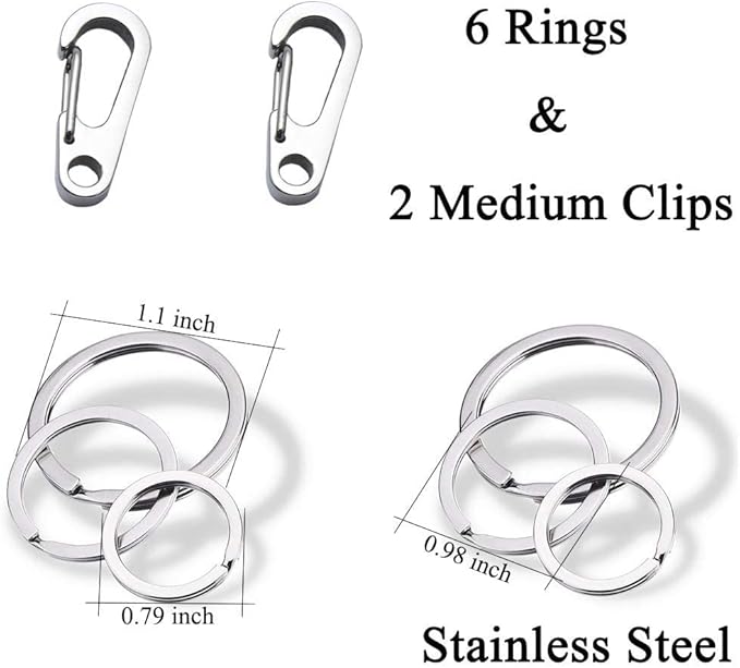 Dog Tag Clips / 2 Pack/Multiple Size 304 Stainless Steel Quick Clip with Rings/Easy Change Dog Cat ID Tag Holder for Small pet Collars and Harnesses.(2 Medium Silver)