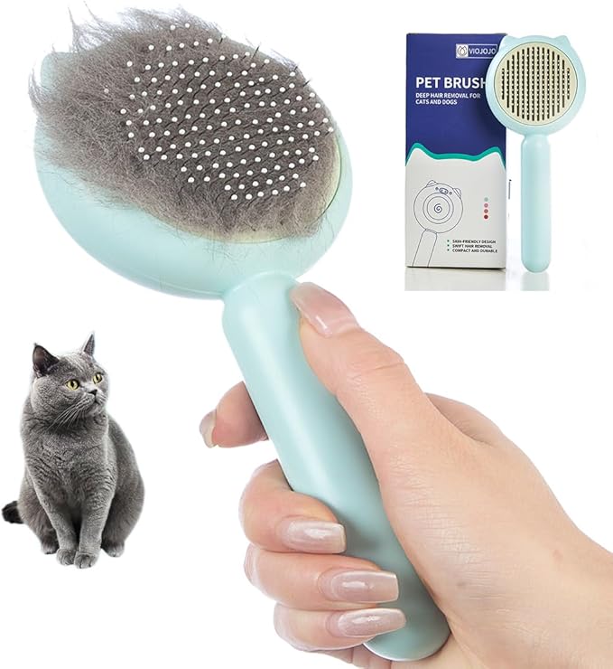 VIOJOJO Cat Brush Dog brushes with Release Button for Shedding Grooming, suit for Long or Medium Haired Cats, Lightweight Skin Friendly Pet Brush Hair Removal Comb Brushes for Kitten