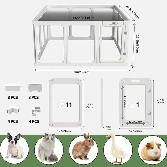 Jatindear 12Pcs Clear Acrylic Plastic Dog Playpen, 23.6“ H Lightweight & Easy Assemble Playpen Divider, Durable Safety Play Pen Indoors, Puppy, Cat, Small Animal(White)