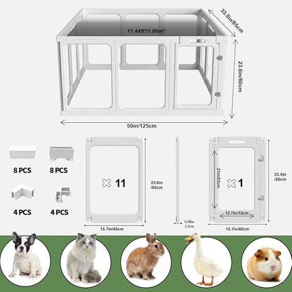 Jatindear 12Pcs Clear Acrylic Plastic Dog Playpen, 23.6“ H Lightweight & Easy Assemble Playpen Divider, Durable Safety Play Pen Indoors, Puppy, Cat, Small Animal(White)