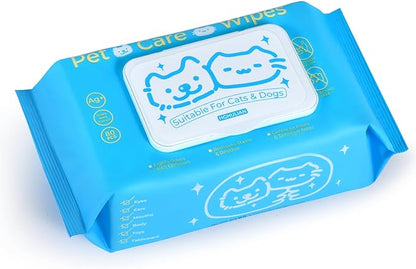 HGHULIAN Dog Wipes and Cat Wipes Unscented with Enzymes to Eliminate Odors Paw Wipes for Muddy Feet Tear Stain Wipes for Eye Gunk Gentle Hypoallergenic for Sensitive Skin 80 Count
