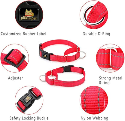 PLUTUS PET Reflective Martingale Collar with Quick Snap Buckle,No Pull Dog Choker Collar for Small Medium Large Dogs,S,Red