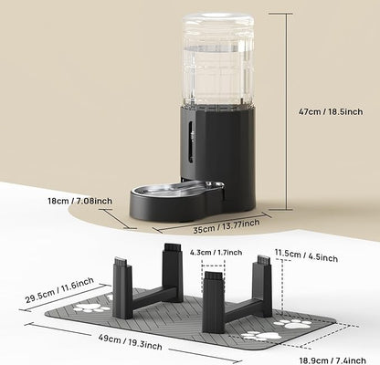CZPET Elevated Dog Water Bowl Dispenser with Mat for Large Dogs,Tall Raised Pet Waterer Stand,Relieve Neck Pressure,Large Capacity and Drinking Area Noise-Free for Pets Dogs (9.5L+Stand+Mat,Black)