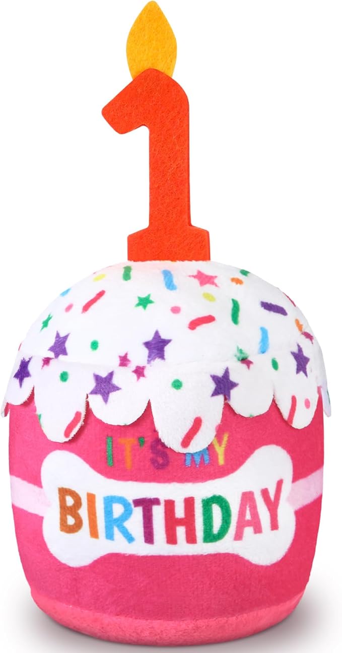 Dog Birthday Cake Toy Accessories for Girl Boy Gifts, Squeaky Plush Toy for Dog Birthday Party Decor Favor for Large, Medium and Small Dogs(1st,Pink)