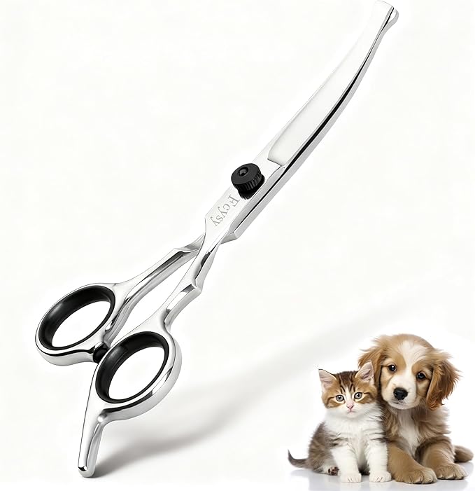 Curved Scissors for Dog Grooming, Fcysy Stainless Steel Pet Grooming Shears with Safety Round Tip, Curved Dog Grooming Scissors for Dogs & Cats Face, Legs, Ears – Black
