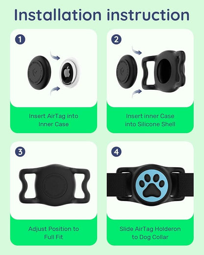 WhoseID IP68 Waterpoof Dog Tag Holder, Stretchy Silicone Full Body Covered tag Holder for Dog Cat Collar Fit All Width Collar (Black & Blue, 1 Pack)