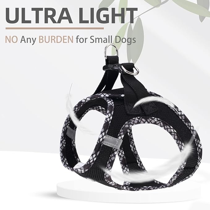 PUPTECK Dog Harness and Leash Set for Small Medium Dogs No Pull Step-in Soft Mesh Puppy Cat Vest Harnesses Reflective at Night, Black L