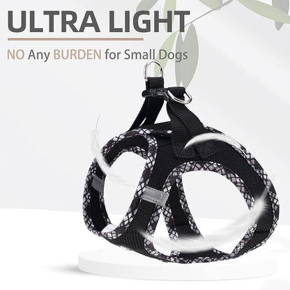 PUPTECK Dog Harness and Leash Set for Small Medium Dogs No Pull Step-in Soft Mesh Puppy Cat Vest Harnesses Reflective at Night, Black L