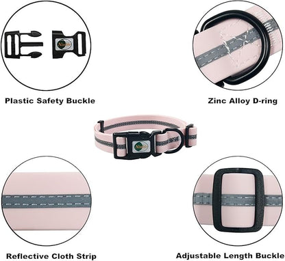 NIMBLE Dog Collar Waterproof Pet Collars Adjustable, Reflective, Durable Flex Poly Coated Nylon Basic Dog Collars 9 Colors in Size S/M/L (Light Pink, Large (15.35”-24.8”inches))