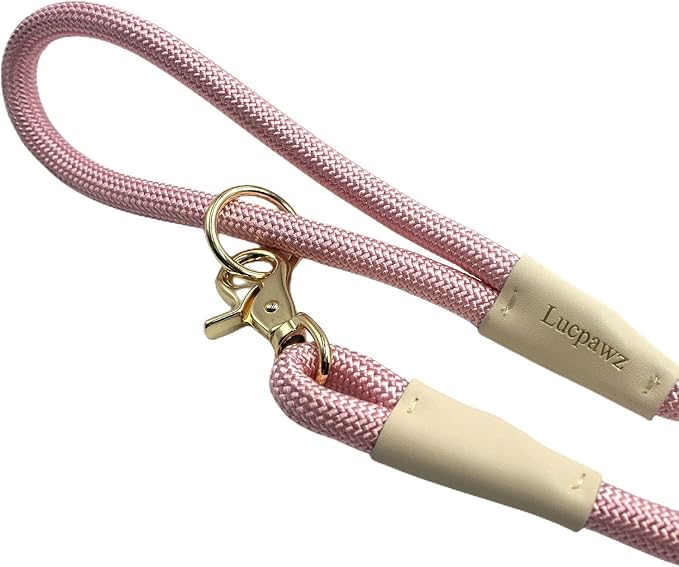 Lobster Snap Pet Leash 5FT, Special Strong Nylon Rope Dog Leash, Solid Color Rope Dog Lead for All Breeds（Pink, 5ft*10mm）