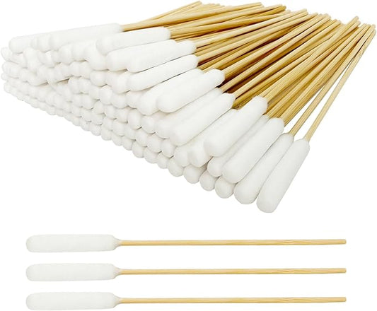 Egaageoi 100 Pcs 6-Inch Long Cotton Swabs with Sturdy Bamboo Handle - Extended Reach Applicators for Dog Ear Cleaning & Pet Care - Single Tip Swabs for Gun Cleaning, Electronics Detailing & Wound Care