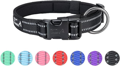 EXCELLENT ELITE SPANKER Reflective Dog Collar Classic Soft Padded Breathable Nylon Adjustable Pet Collar with Quick Release Buckle for Boy Girl Male Female Puppies Small Medium Large Dogs(Black-S)