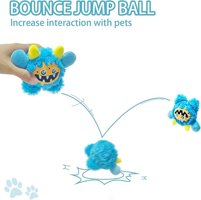 FCCUM Plush Squeaky Dog Toy Ball, Chew Guard, Soft and Comfortable, Training and Companionship, Little Monster Puppy Toys Suitable for All Breeds, (Blue, Small)
