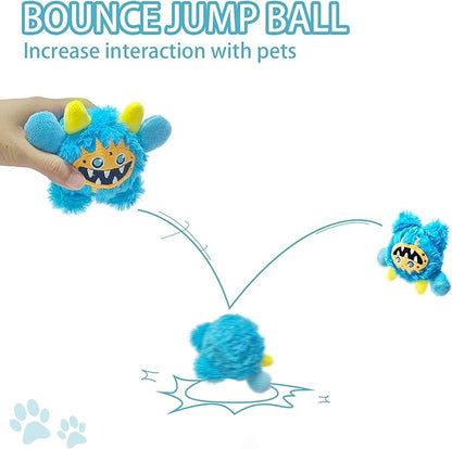 FCCUM Plush Squeaky Dog Toy Ball, Chew Guard, Soft and Comfortable, Training and Companionship, Little Monster Puppy Toys Suitable for All Breeds, (Blue, Small)