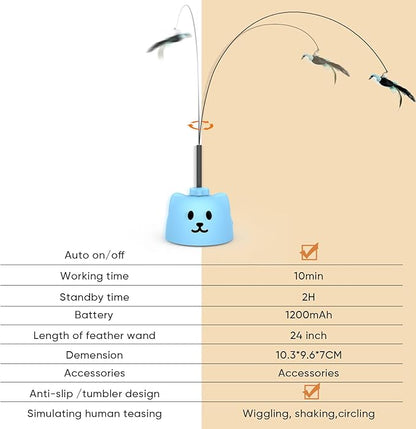 Interactive Cat Toys for Indoor Cats - Automatic Flying Bird Feather Toy, USB Rechargeable Electric Cat Teaser with Strong Suction Base, Smart Motion Activated Self-Play Enrichment Toy for Bored Cats