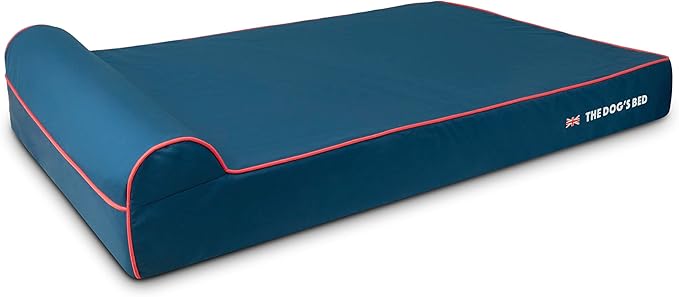 The Dog’s Bed Orthopedic Headrest Dog Bed XXL Blue Oxford with Red Trim UK Flag Dog Bed, Memory Foam, Hip & Elbow Dysplasia, Post Surgery, Waterproof Washable Cover, Veterinary Approved