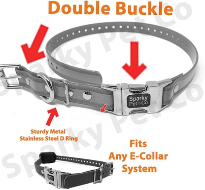 Sparky Pet Co - Apollo ECollar Replacement Strap - Dog Collar - Waterproof Biothane - Adjustable - Double Buckle - Quick Snap Metal Clasp - for Invisible Fence Systems - 1" x 30" (Reflective Purple)