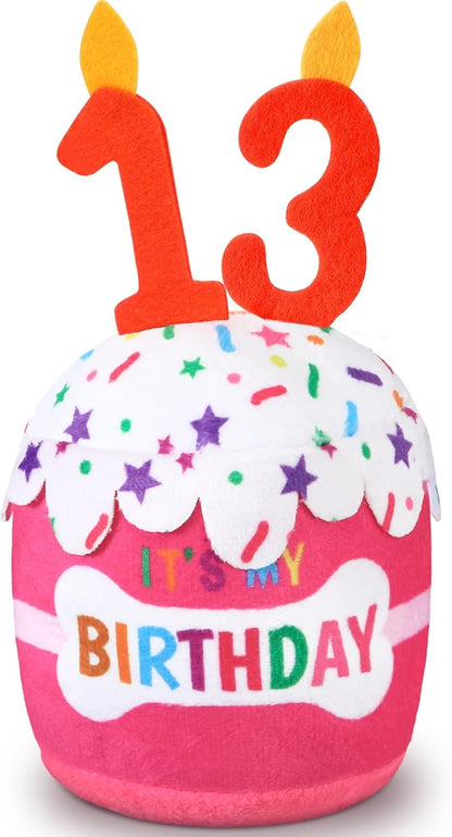 Dog Birthday Cake Toy Accessories for Girl Boy Gifts, Squeaky Plush Toy for Dog Birthday Party Decor Favor for Large, Medium and Small Dogs(13th,Pink)