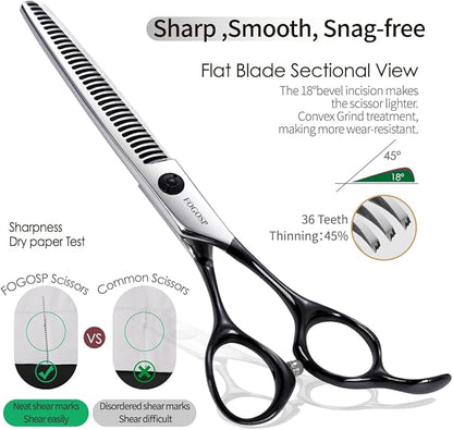 FOGOSP Dog Thinning Shears for Grooming 36 Teeth 6.5" Dog Blending Shears for Grooming Small Medium Dogs Professional Pet Thinners Blenders Scissors for Right Groomer(Blender, Black)