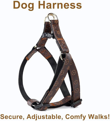 Dog Collar Harness and Leash-Adjustable and No Pull pet Harness for Dogs with Plastic Buckle, Stylish Pattern for Small Medium or Large Boy and Girl Dog
