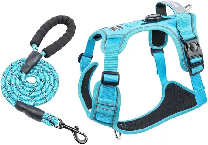 Airtag Dog Harness Chest Plate Reflective No Pull Harness with Leash for Extra Large Dogs (Steel Blue, XL)