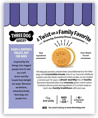 Three Dog Bakery Lick'n Crunch! Golden & Vanilla Sandwich Cookies, Dog Treat, Puppy Cookies with Real Ingredients, Dog Birthday Treat, Training Reward