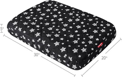 Waterproof Dog Bed Covers Replacement Washable Pet Hair Easy to Remove, Noiseless Quilted Puppy Pet Bed Cover Lovely Black Star Print 20x30 Inches, for Dog/Cat, Cover Only