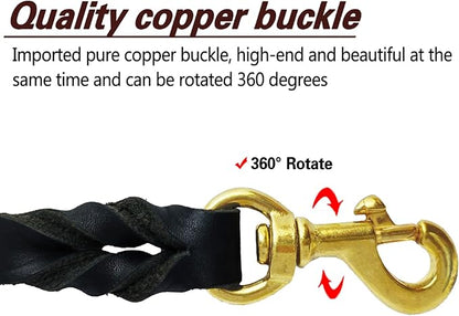 LWBMG Leather Dog Leash 6ft x 1/2 inch Heavy Duty Dog Leash, Strong Sturdy Genuine Leather Braided Dog Leash, Soft and Comfortable Leather Leash for Large, Medium and Small Dogs Training Black