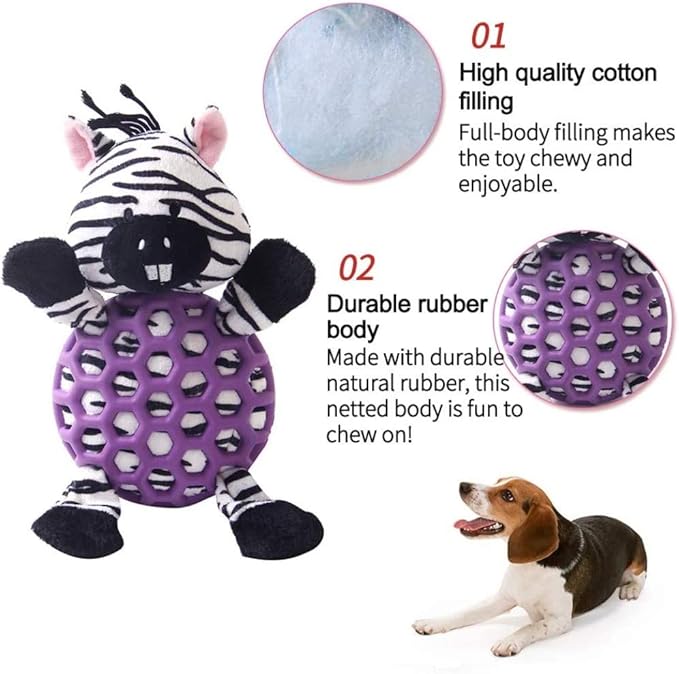 ONTWOPETS Dog Toy Plush Durable Small Dog Toys Low Stuffing Interactive Dog Plush Toys W/Squeaker Puppy Chew Toys Reduces Boredom (Medium, Zebra with Squeaker Purple Netted Vest)