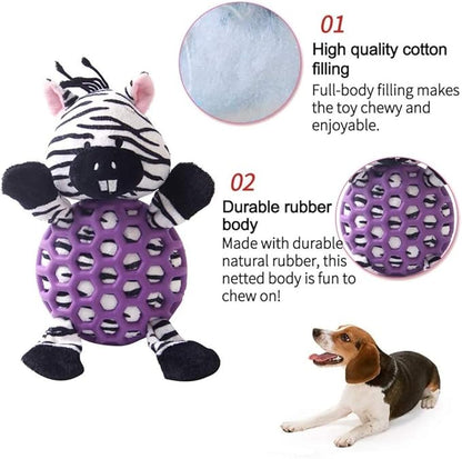 ONTWOPETS Dog Toy Plush Durable Small Dog Toys Low Stuffing Interactive Dog Plush Toys W/Squeaker Puppy Chew Toys Reduces Boredom (Medium, Zebra with Squeaker Purple Netted Vest)