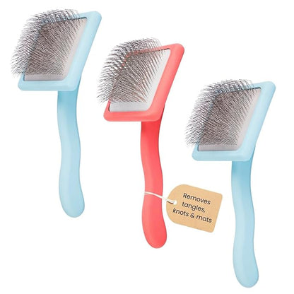 Pet Slicker Brush With Soft Massage Grooming Stainless Steel Pins - For Dematting, Shedding Fur, and Undercoat - Ideal Gift for Professional Pet Groomers - Long Slicker Brush