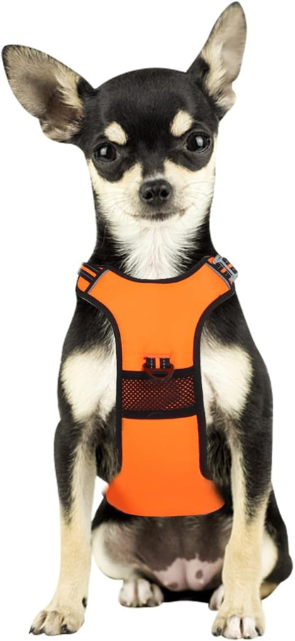 No Pull Dog Harness with 3 Snap Buckles,No Choke Front Lead pet Harness Reflective and Adjustable Soft Padded Vest for Small Medium Large Dog (Orange, Small)