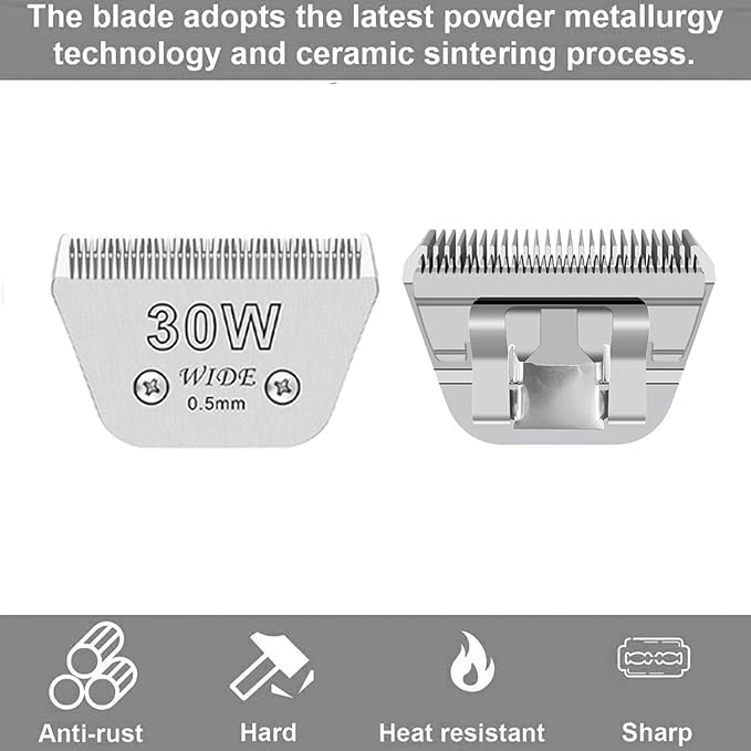 Audoc Wide Blades for Dog Grooming Blades Compatible with Andis,Oster A5,Wahl km10 Dog Clippers Stainless Steel Blades Blades for Animal Dog,Cat,Horse, (#30W(0.5mm)/2PCS)