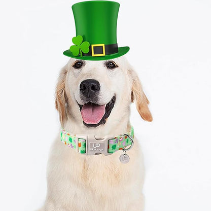 St. Patrick's Dog Collar, Cotton St. Patricks Clover Collar for Puppy Girl Boy Dog or Cat, Lucky Shamrock Dog Collar with Metal Buckle, Spring Green Collars for Dogs