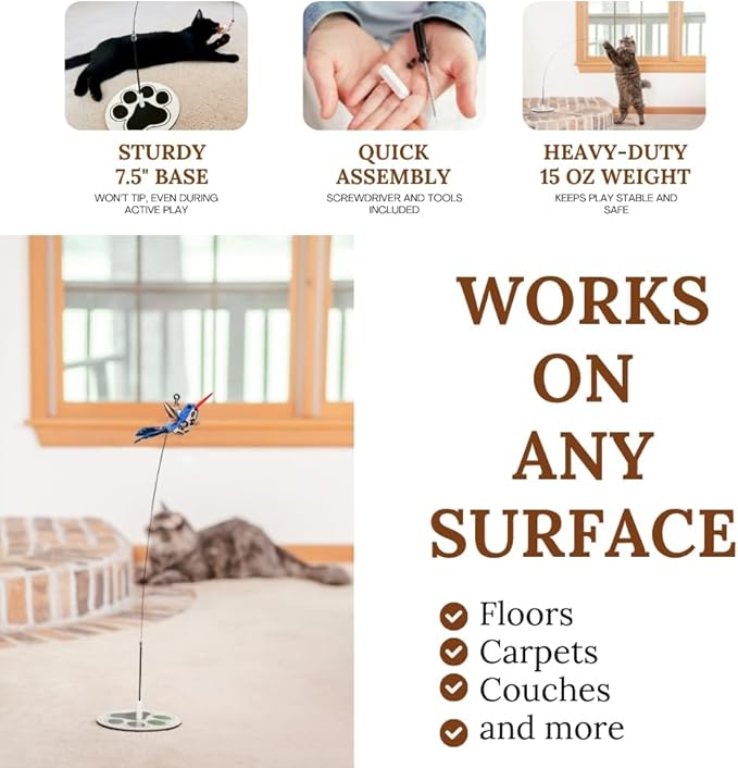 GADGETSOLOGY Interactive Bird Simulation Cat Toy Set Interactive Cat Toys for Indoor Cats Cat Feather Toy 5 Replacement Birds Realistic Feathers & Bells