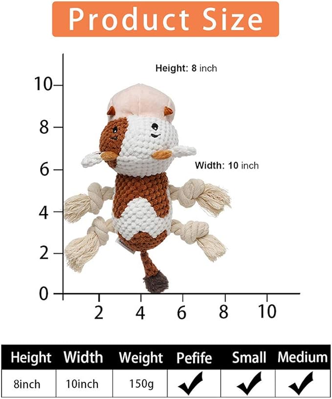 Sedioso Dog Toys Set, Large Dogs Toy, Stuffed Animal Dog Chew Toy, Soft Plush Dogs Toys Pack for Small. Middle, Large Breed(3-Pack, Cow)
