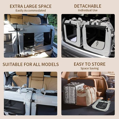 Petseek Extra Large Cat Carrier Soft Sided, Portable Small Dog Carrier for 2 Cats, 24"x16.5"x16" Car Travel Folding Comfortable Design with Litter Box and Bowls, Grey-2+ Litter Box+ Bowl*2