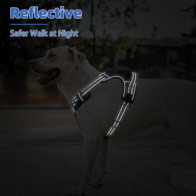 PUPTECK No Pull Dog Harness for Large, Adjustable Reflective Dog Harness with Handle Easy Control, Comfortable Soft Padded Pet Vest Harness for Extra Large Dogs, Blue XL